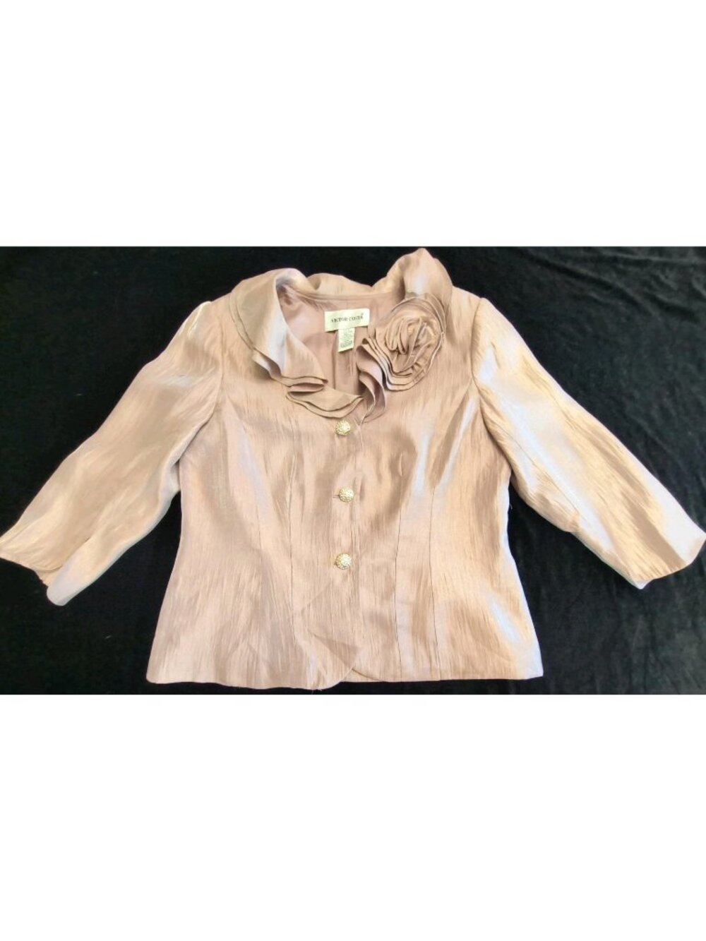 Victor Costa Size 14 Nude Pink Shimmer Ruffled LoLayered Collar Evening Jacket